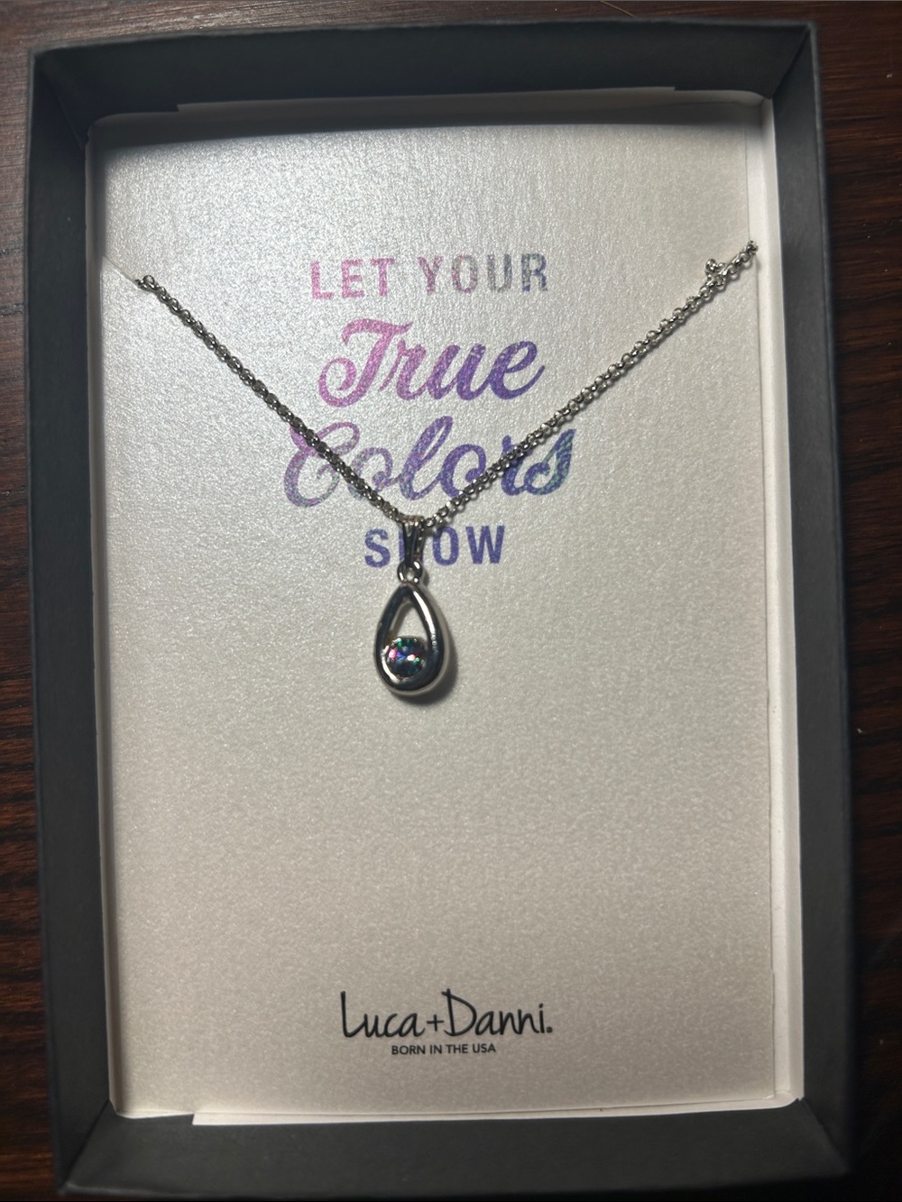 Luca + Danni Silver Teardrop Necklace with Mystic Rainbow Crystal